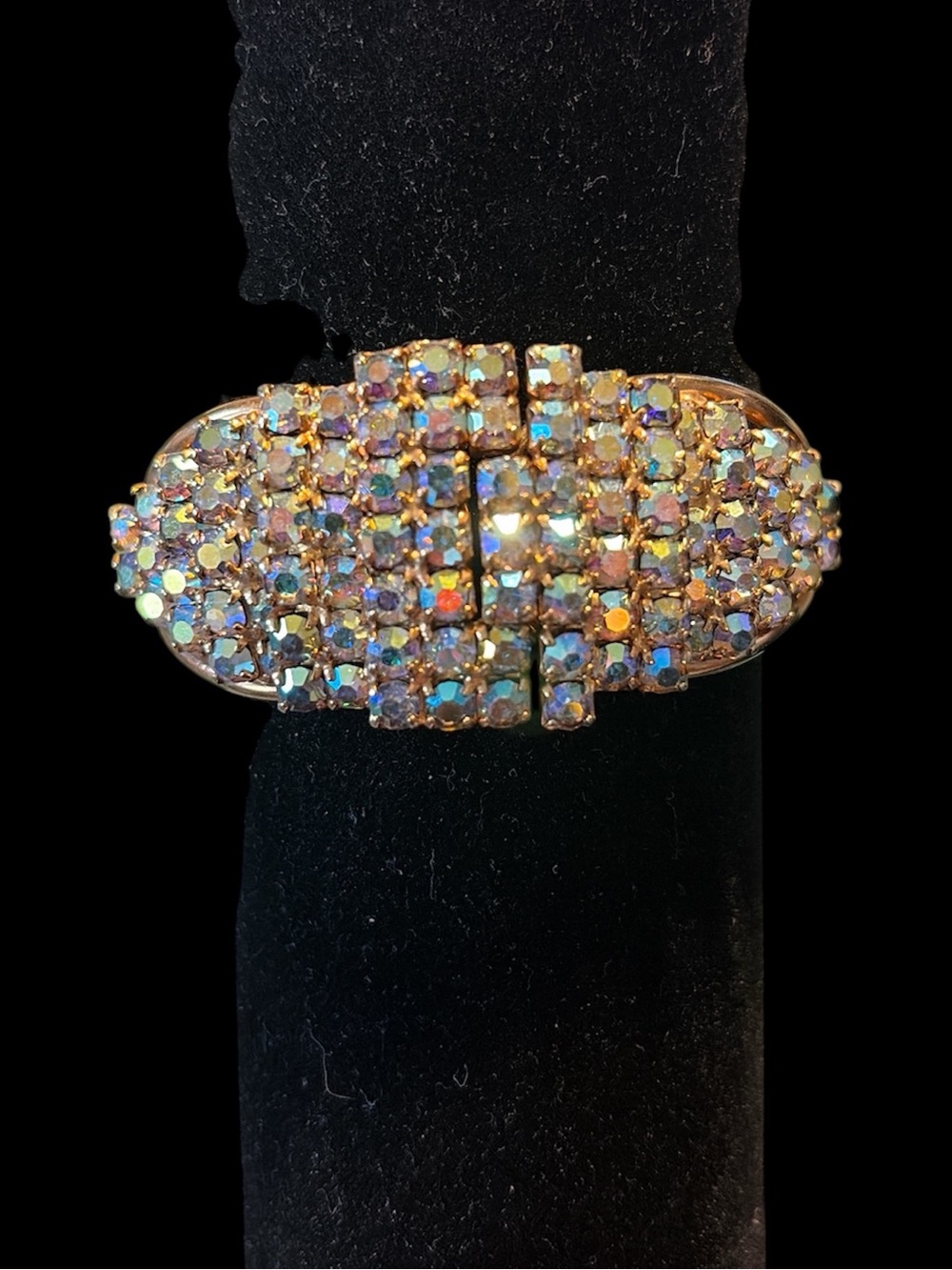 Fantastic Vintage Aurora Crystal Cluster Clamping Bracelet